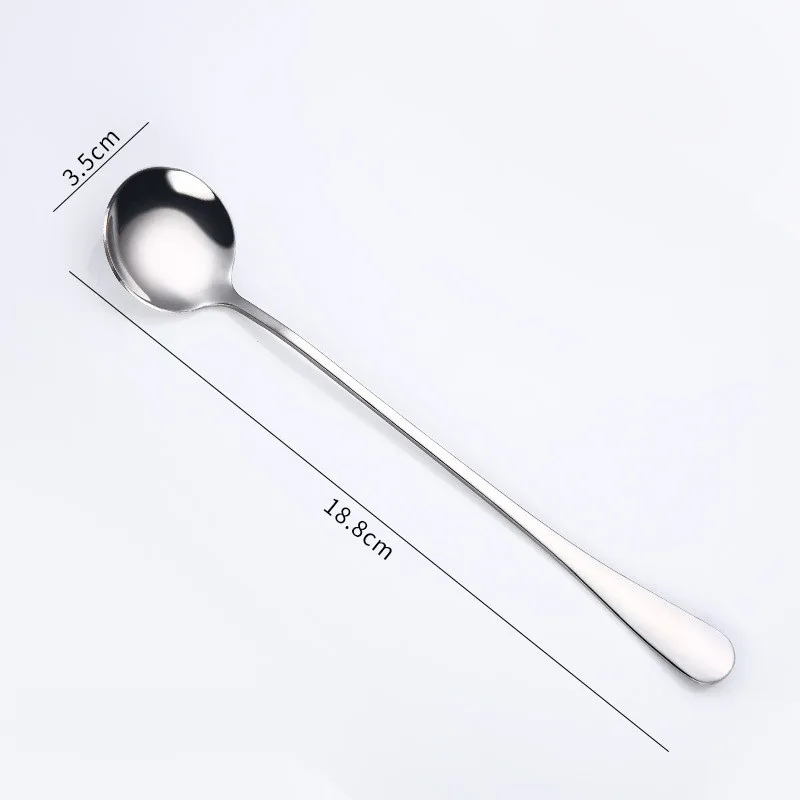 silver type1 Золотая посуда из нержавеющей стали Ложка Столовые приборы круглая головка с длинной ручкой кофейная ложка Flatware для питья кофе фруктовая чайная ложка - Цвет: silver type1