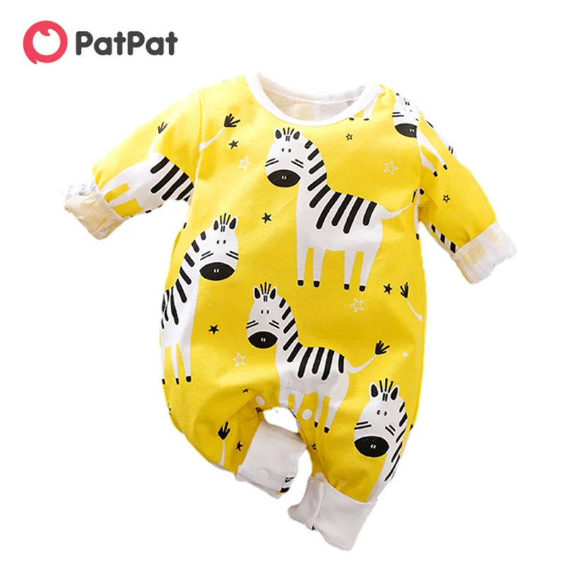 

PatPat 2021 New Spring and Autumn Baby Unisex casual Animal Zebra Print Jumpsuits Baby Toddler Girl One Pieces Baby Clothes