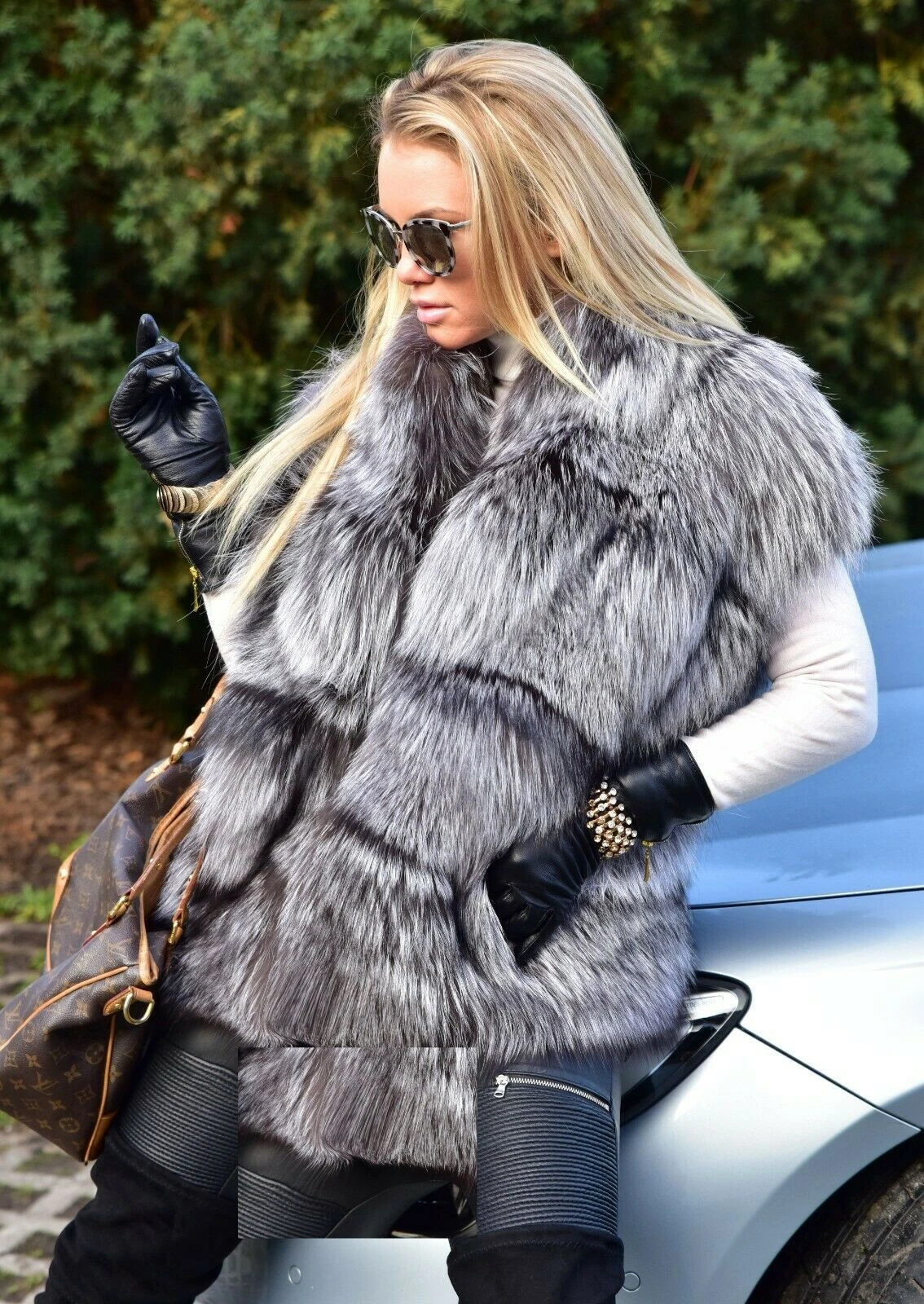 Жилет из настоящего натурального серебристого песца FURSARCAR Luxury с воротником для женщин на осень и зиму, теплая верхняя одежда для женщин.