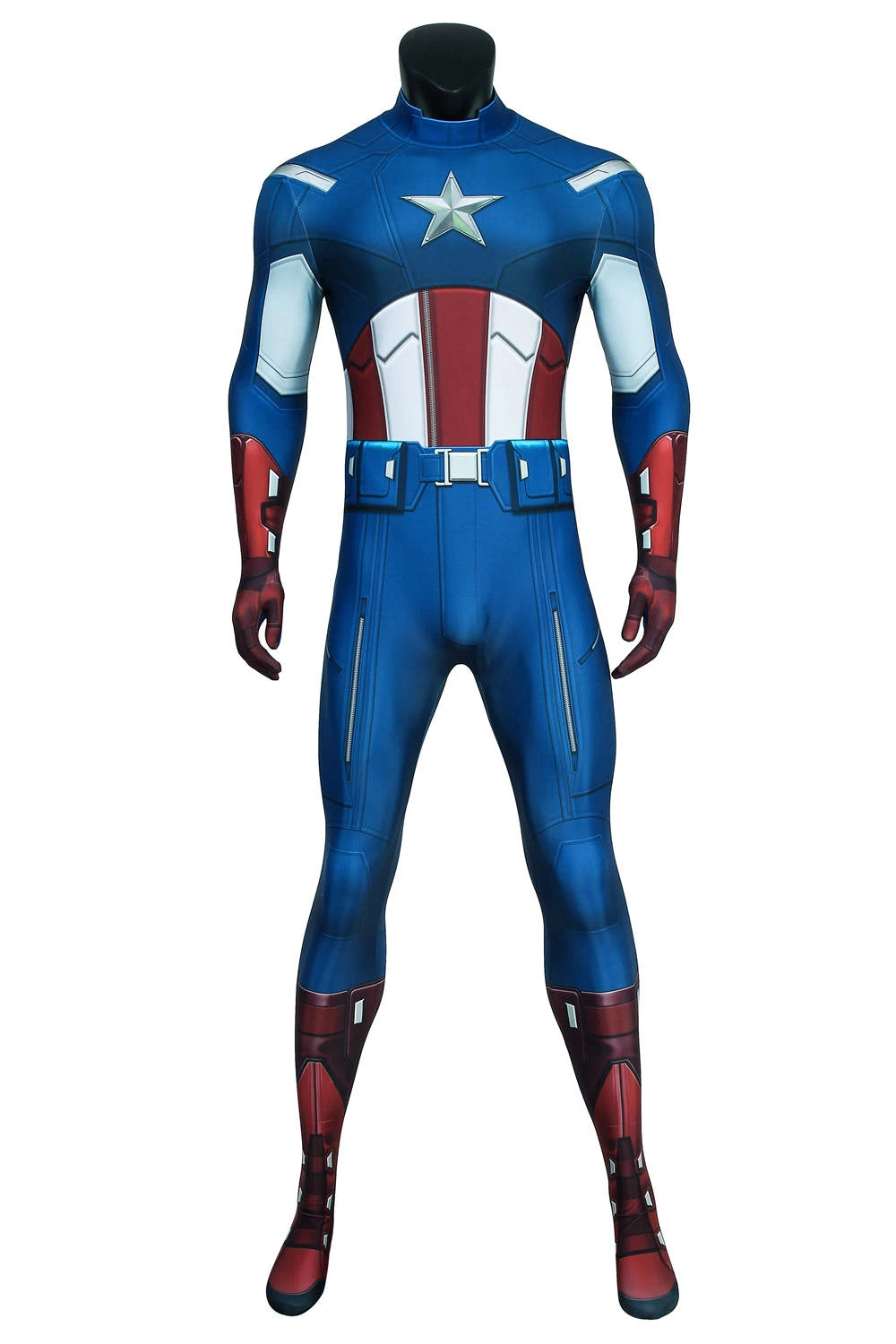 Костюм Капитана Америки Marvel, Мстители, косплей, Стива Роджерса, для взрослых, синий, красный, на Хэллоуин, карнавальный комбинезон, 3D, Zentai, мужской - Цвет: full set