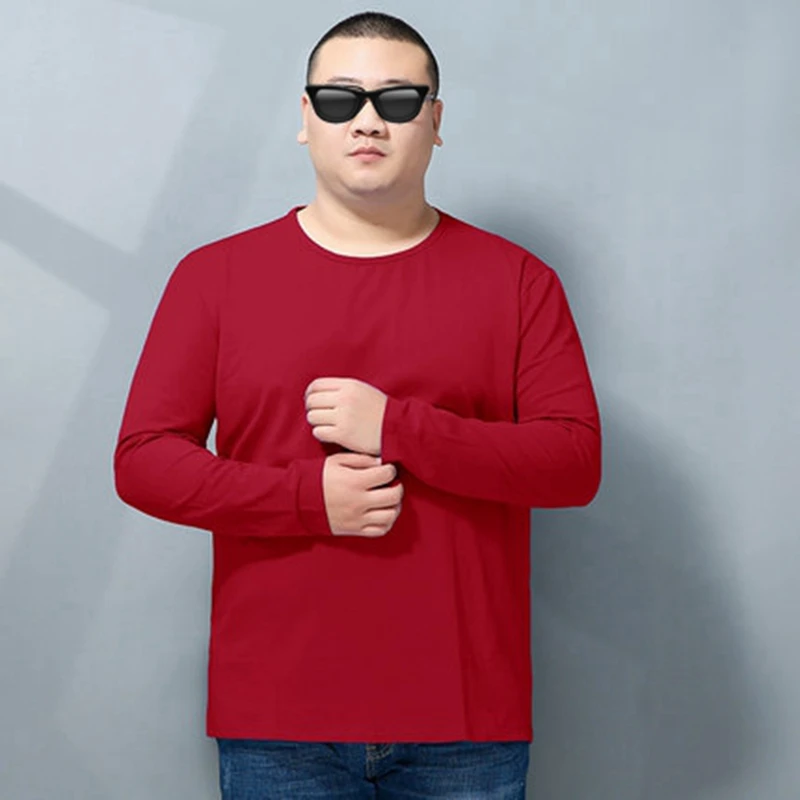 RED MFERLIER мужские футболки с длинным рукавом, осенняя одежда размера плюс, большие хлопковые футболки 8XL 10XL 12XL, Домашняя футболка, топы 54 56 58 60 62 64 66 - Цвет: RED