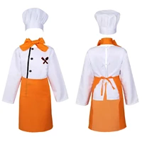 4pcs chefs uniform kid girls and boys chef cosplay cook costume long sleeves kitchen hat cap halloween performance party costume