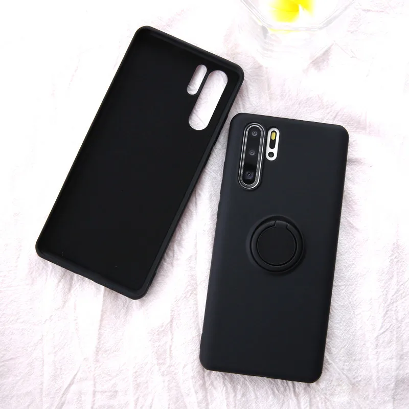 Мягкий силиконовый чехол для huawei P30 Pro P20 mate 20 Lite с металлическим кольцом, резиновый противоударный чехол для задней панели huawei P30Pro чехол P 20 30 - Цвет: Black