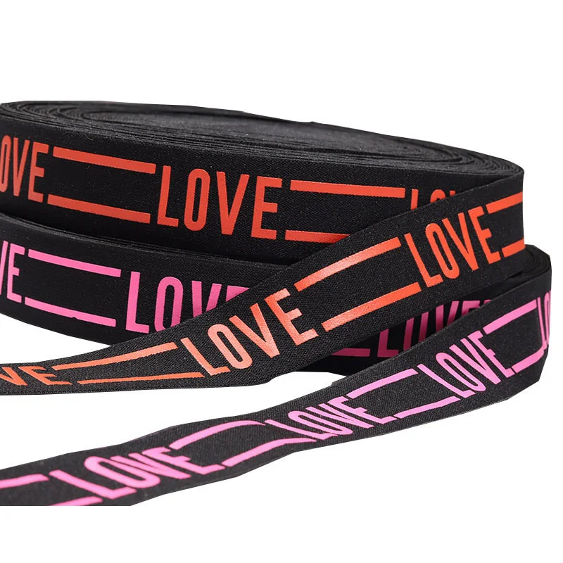 

8M Meetee 3.8cm Nylon Elastic Band Printed Love Double-line Webbing Headdress Dance Costume Hair Bands Sewing Accessories EB051