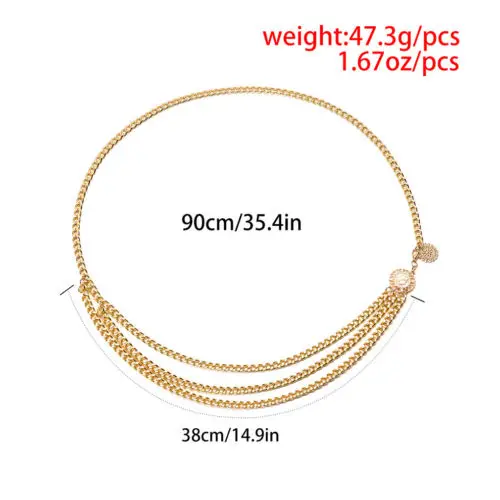 

Women Fashion Aluminum Alloy Belt Hip High Waist Gold Narrow Metal Chain Chunky Fringes