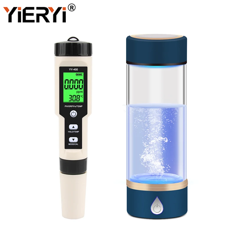 Medidor de calidad del agua 4 en 1, medidor Digital de PH/ORP/H2/TEMP, taza rica en hidrógeno, ionizador, generador de botellas, recargable por USB