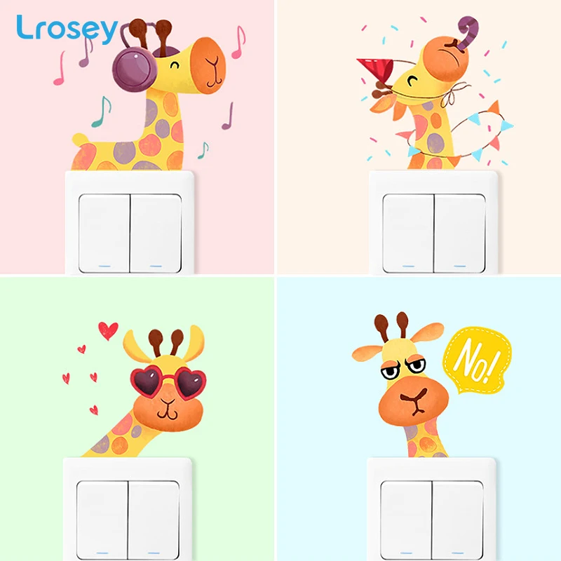 

8PCS Giraffe Light Switch Cover Cartoon animal 3d wall sticker lovely kid room decoration home decoration accessories wall decor