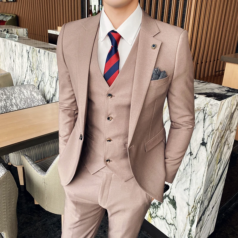 

(Jacket+pants+Vest)2021 Men Suit 3 Pcs One Button Lapel Slim Fit Casual Business Dress Suits groom Wedding Tuxedo luxury Blazers