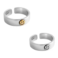 ins silver color smile ring jewelry smiley face boho rings for women ladies finger adjustable vintage fashion accessories gift