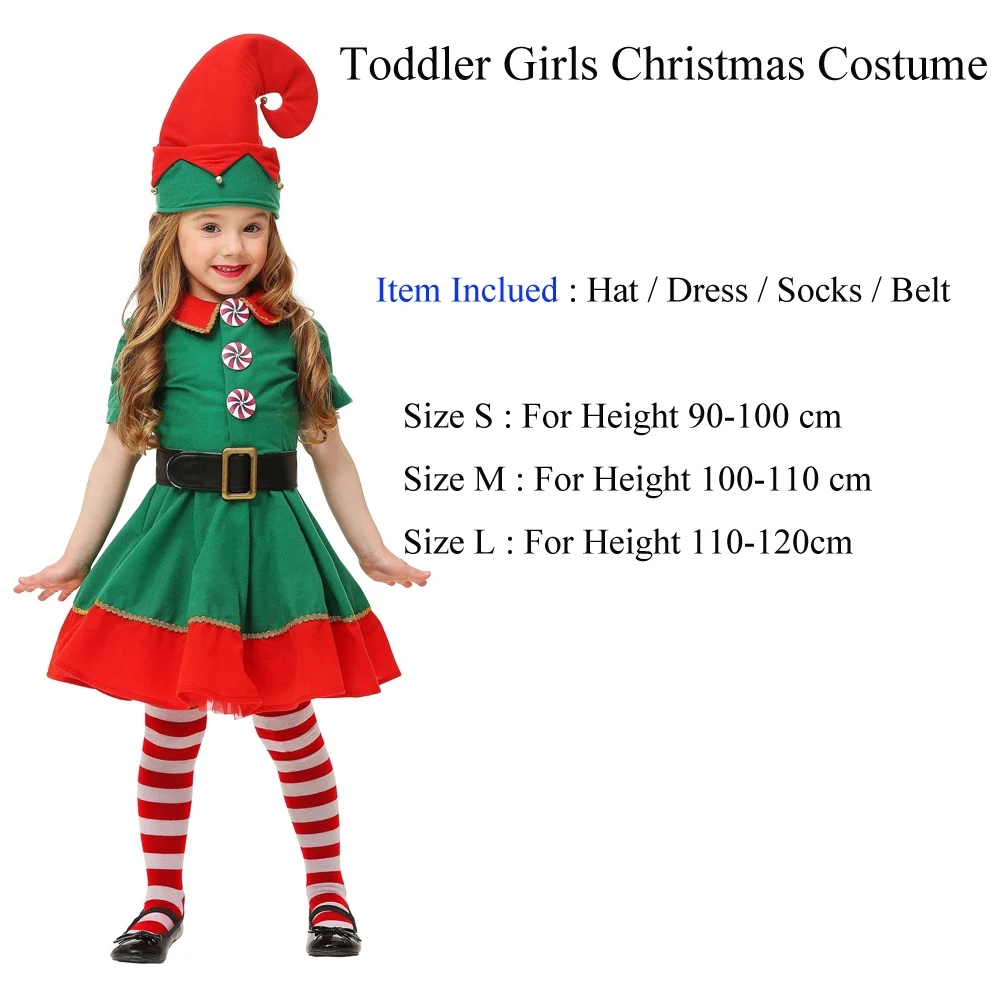 Toddler Girls Рождественский наряд для девочек, праздничный костюм эльфа, семейный Рождественский костюм, рождественское платье для родителей и детей - Цвет: Toddler Girls