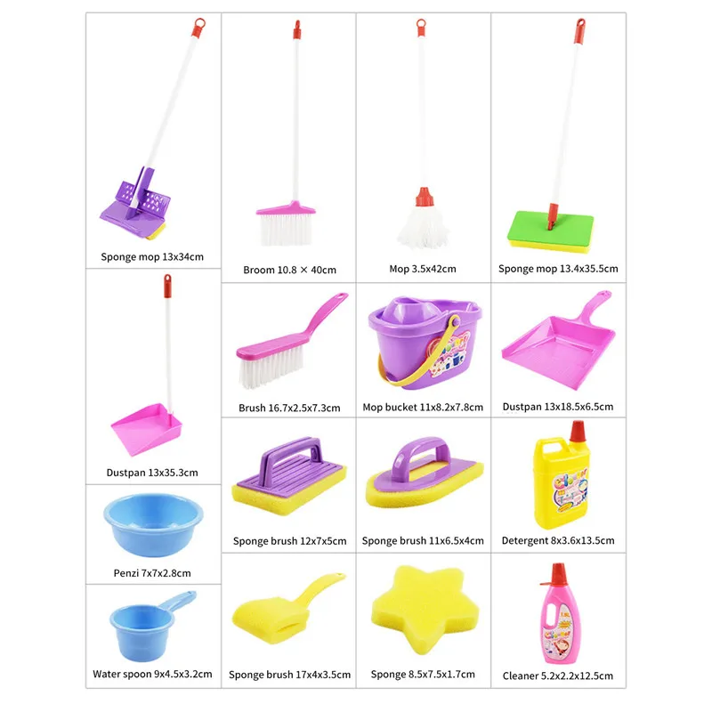 16 шт./компл. Детские Моделирование игрушка для очистки Швабра Ведение домашнего