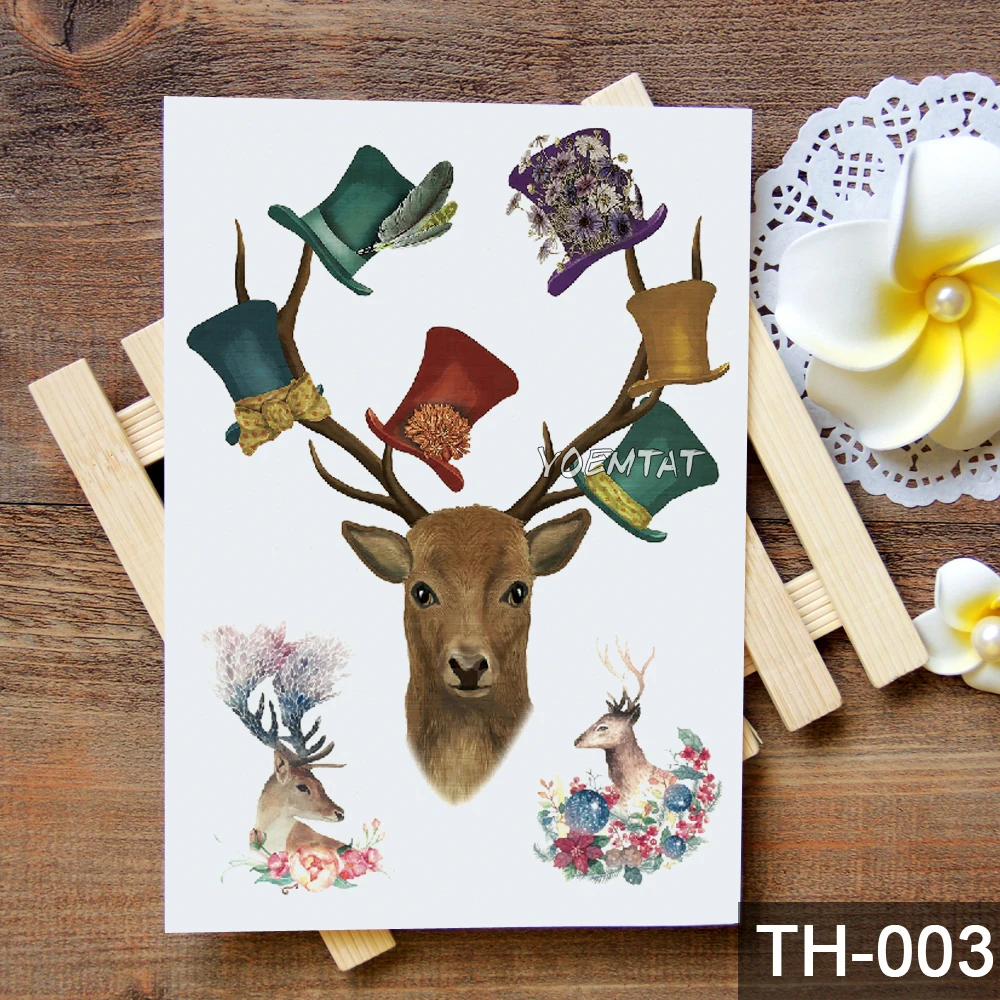 Водостойкая временная татуировка наклейка акварель лес олень узор переводка