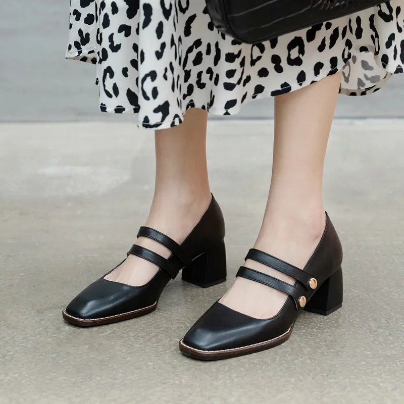 

MEMUNIA 2020 new arrival genuine leather shoes women pumps square toe spring summer single shoes simple Mary Jane Shoes woman