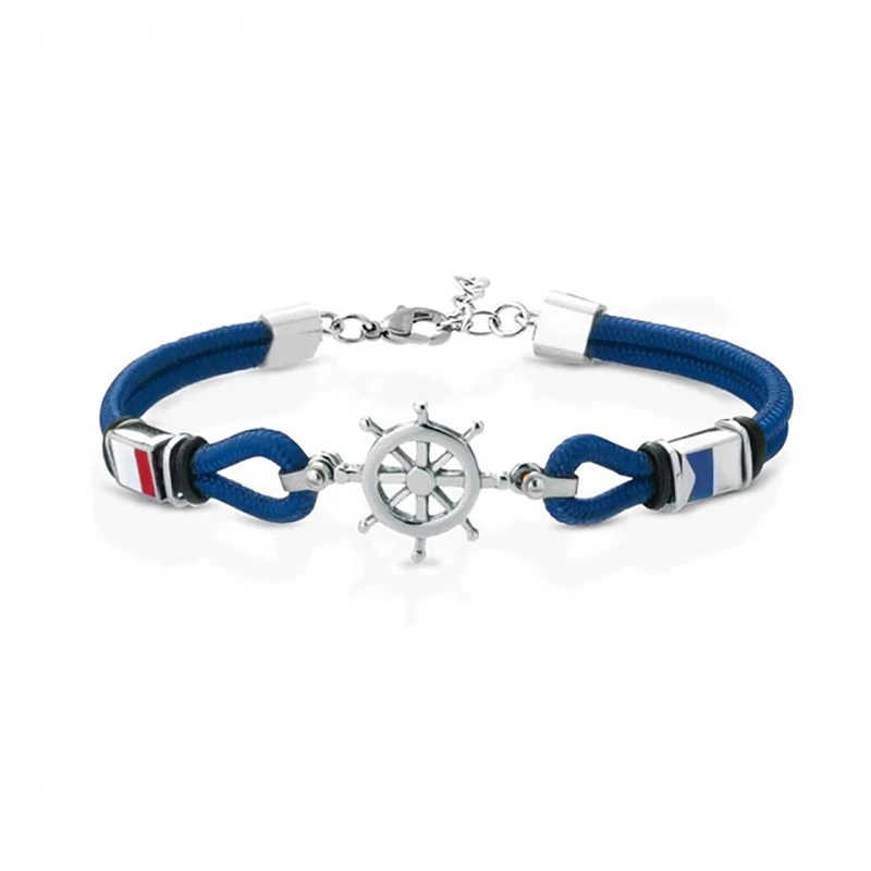

Runda Men's Rope Chain Bracelet Blue Nylon Rudder with Stainless Steel Adjustable Size 22cm Fashion Nautical Bracelet for Men