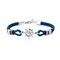 runda mens bracelet rudder stainless steel with blue nylon rope chain adjustable size 22cm fashion nautical bracelet