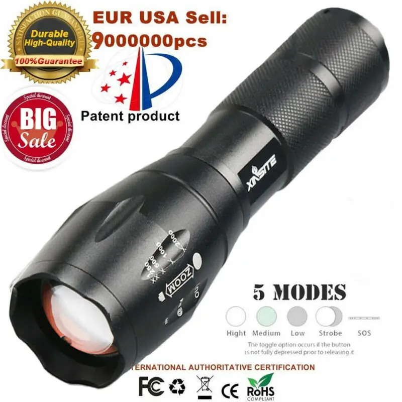 Светодиодный фонарик T6 Ультраяркий водонепроницаемый фонарь для кемпинга с 5