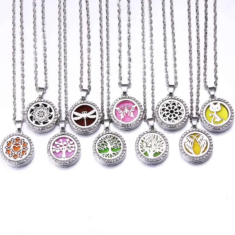 

Aromatherapy Crystal Pendant Necklace Magnetic Stainless Steel Rhinestone Aroma Essential Oil Diffuser Perfume Locket Jewelry