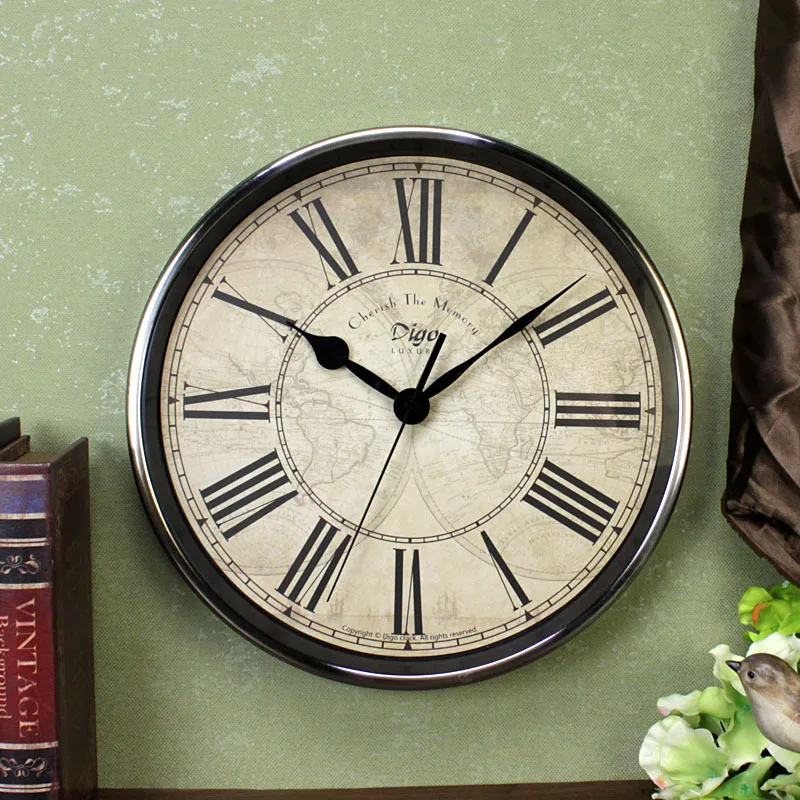 12-дюймовые металлические бесшумные настенные часы в стиле ретро для украшения