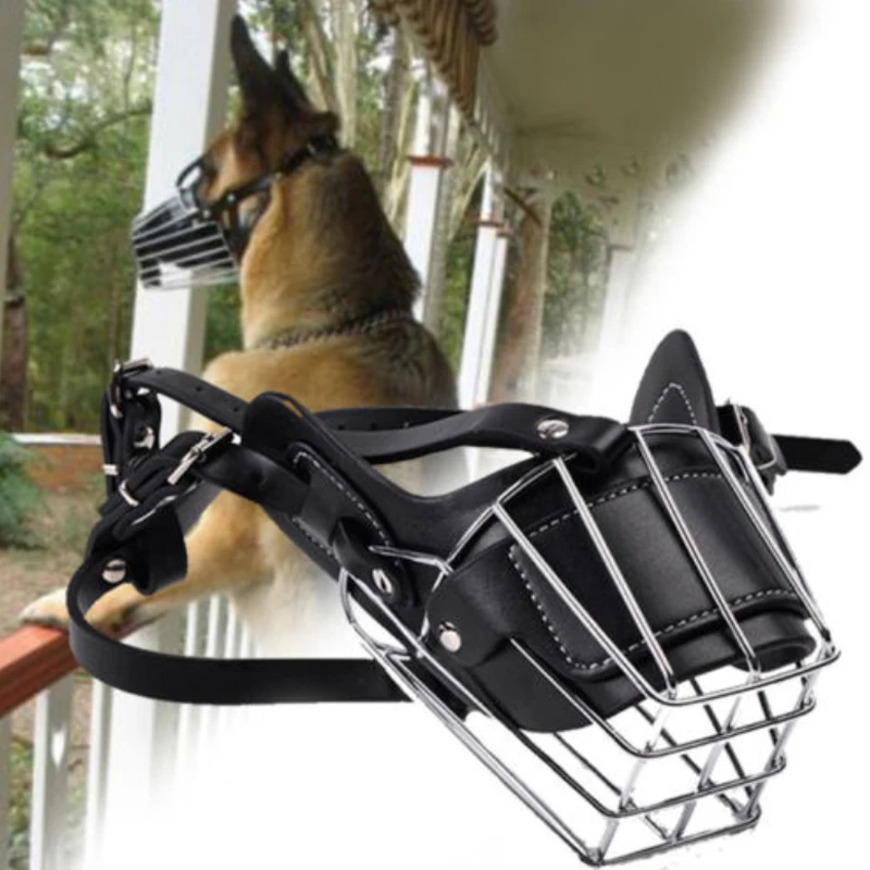 

Кожаная металлическая корзина для собак намордники анти намордник против лая, укусов жевать Безопасность для больших собак морды 4 размера ...