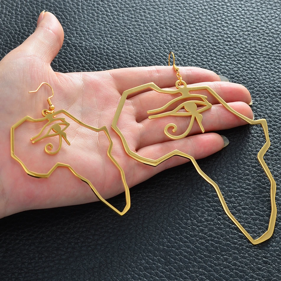 

Anniyo African Map Ancient Egyptian Eye of Horus Exaggerate Larger Earring Amulet Egypt Traditional Ethnic Hyperbole #158221