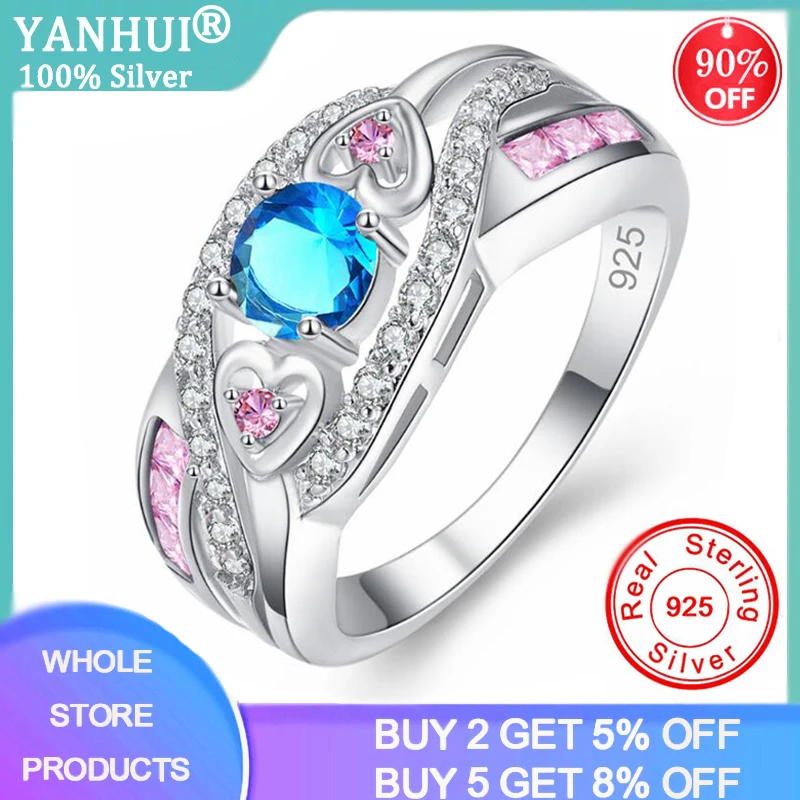 

YANHUI Fashion Charming Nice Women Party Jewelry Blue/Purple CZ Tibetan Silver Ring Size 5-13 Wholesale Gifts