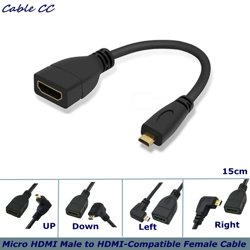 

15 см Micro HDMI-совместимый с HD Женский переходник HDTV D 90 градусов левый правый угловой вверх вниз к HDMI удлинительному кабелю