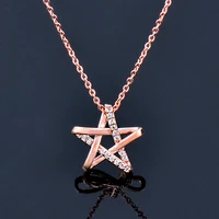 kioozol unusual hollow star crystal pendant rose gold silver color choker necklace for women classic jewelry accessories 062 ko3