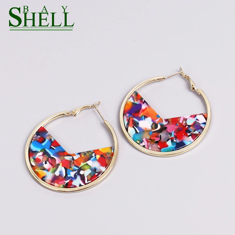 Shell Bay Za Colorful acrylic Resin Drop Earrings Women Fashion Round Circle Hoops Alloy girls Party Jewelry Brincos | Украшения и