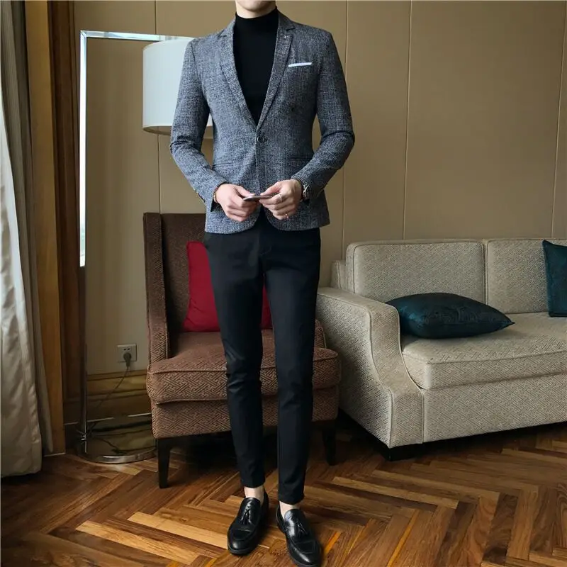 Shenrun мужской костюм куртки весна осень серый красный пиджаки Мода Slim Fit Высокое