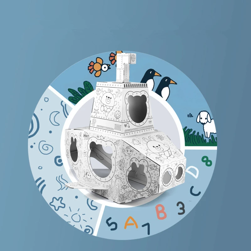 Детский дом для рисования граффити в сборке DIY 3D бумажный с 6 цветными ручками