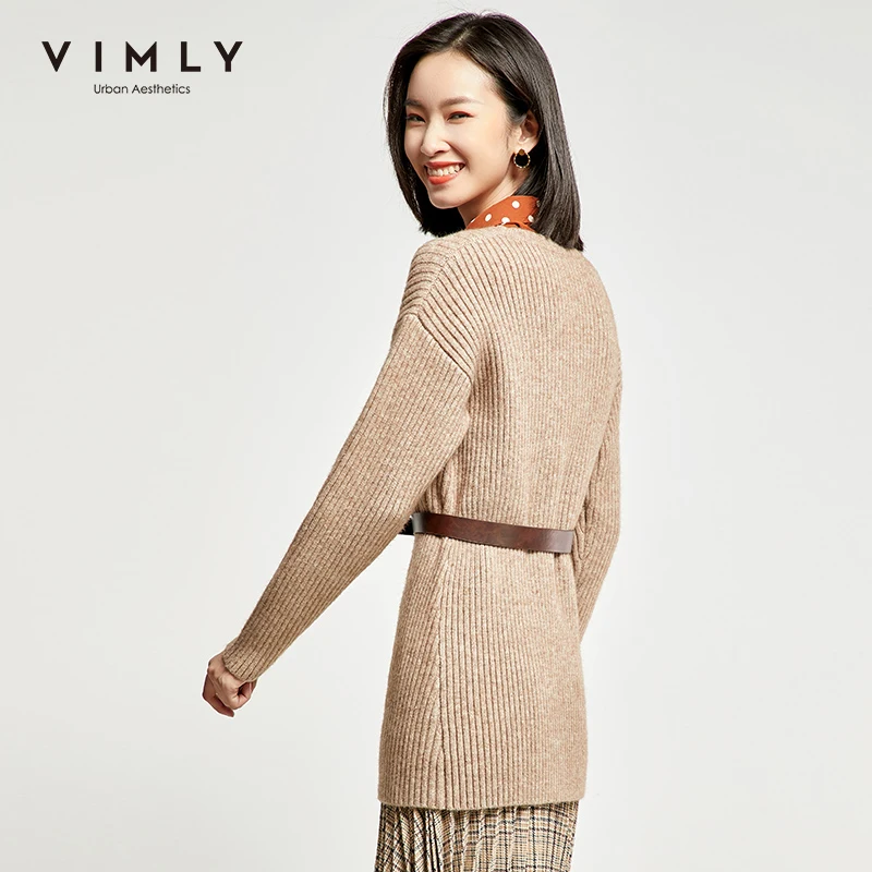 Vimly 2020 Autumn Winter Women Knit Sweater Vintage Solid Round Neck Loose Twist OL Style Elegant Female Long Pullover Top 99160 | Женская