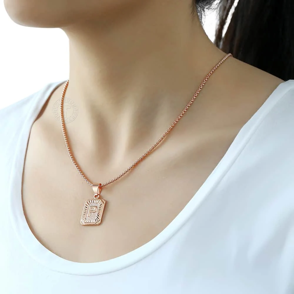 Подвеска из нержавеющей стали квадратная розовое золото ожерелье с буквами