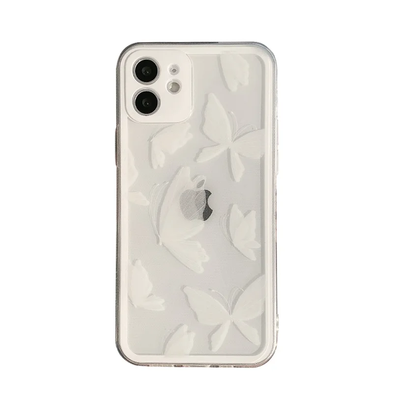 White butterfly cute cartoon soft silicone clear phone case for iphone x xr xsmax 11 12 mini 13 14 pro max 8 7 plus cover shell