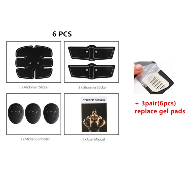 5 set with 3pair gel Машина для пресса электрический стимулятор мышц ABS ems тренажер фитнес потеря веса тело массаж для похудения с розничной коробкой - Цвет: 5 set with 3pair gel