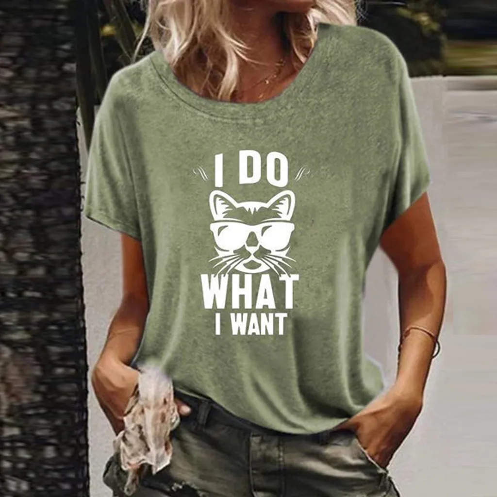 2020 Women Cute Kitty Letter Printing Short Sleeve O-neck T-shirt Blouse Tops Female T Shirt Clothing3.11 | Спорт и развлечения