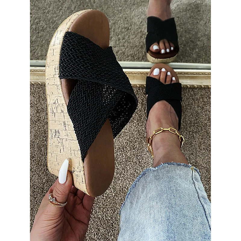 

Summer NEW Women Wegdes Cross Webbing Open Toe Woman's Slippers Fasion Casual Shoes Outdoor Beach Ladies Slipper