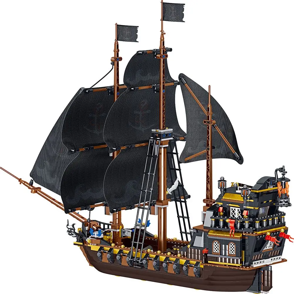 Bloques de construcci&oacute;n de Barco Pirata para ni&ntilde;os, juguete de ladrillos para armar barco pirata de la eternidad, ideal para regalo de cumplea&ntilde;os-0