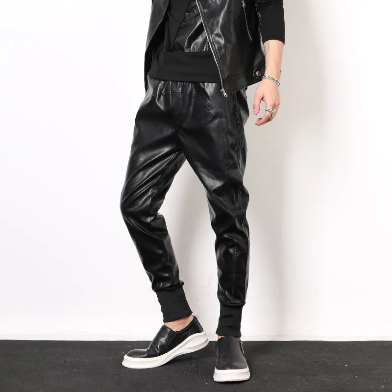 Новинка Зима 2020 тонкие кожаные штаны Модные шаровары из ПУ кожи с эластичным