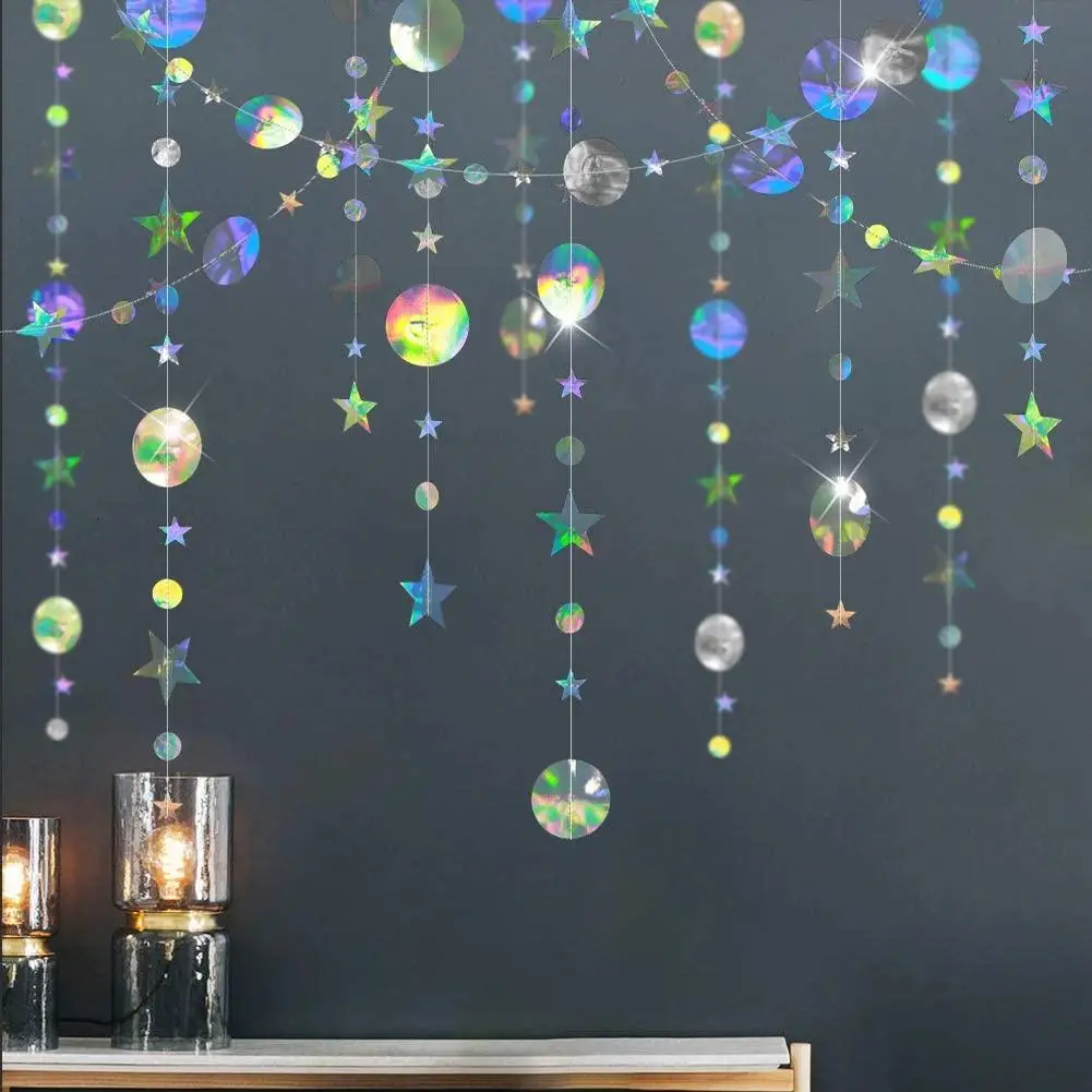 

Iridescent Star and Circle Glitter Metallic Circle dot Garland Glittery Bunting Garlands Banner for Wedding Baby Shower