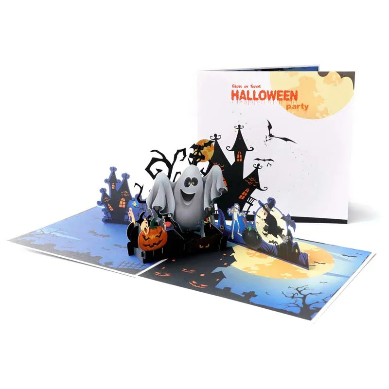

1Pcs Halloween Gift 3D Pop Up Greeting Card Blessing Handmade Cards Ghost Pumpkin Thanksgiving With Envelopes Party Decoration