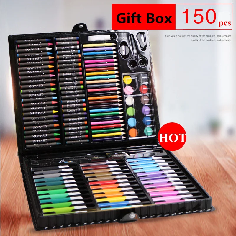 

Kawaii 150PCS/Box Art Drawing Tool Set With Watercolor Pen Crayons-Oil Pastel Pencils Palette Paintings Art Supplies Stationery