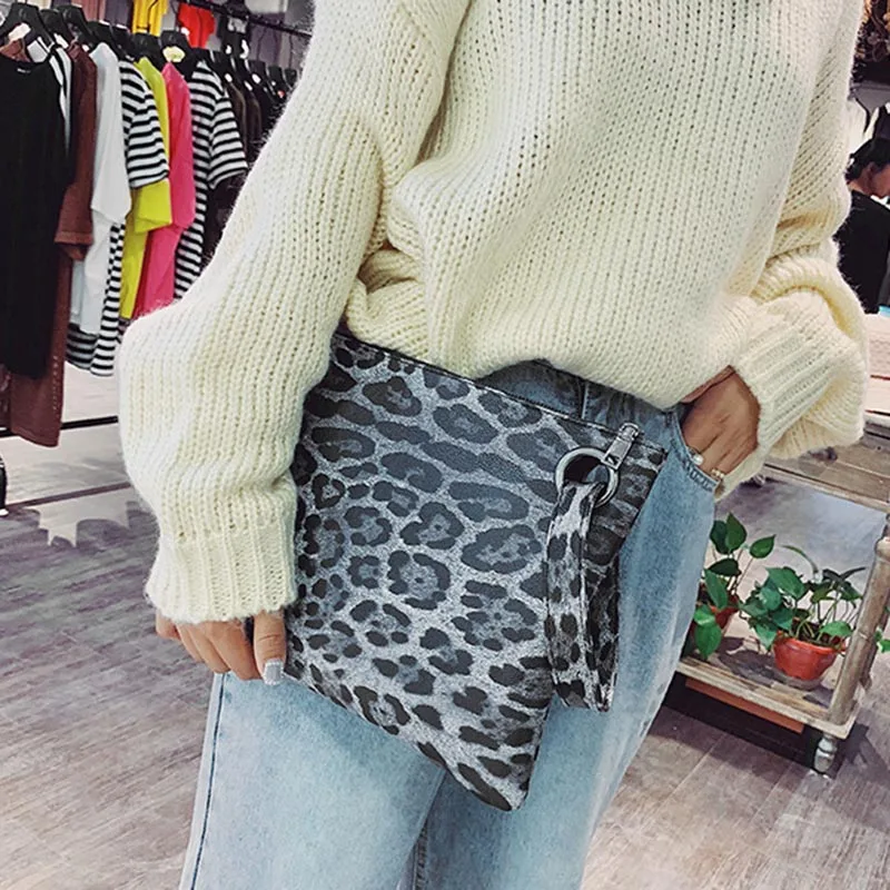 Новая модная женская сумка с петлей для запястья большой кошелек леопардовым