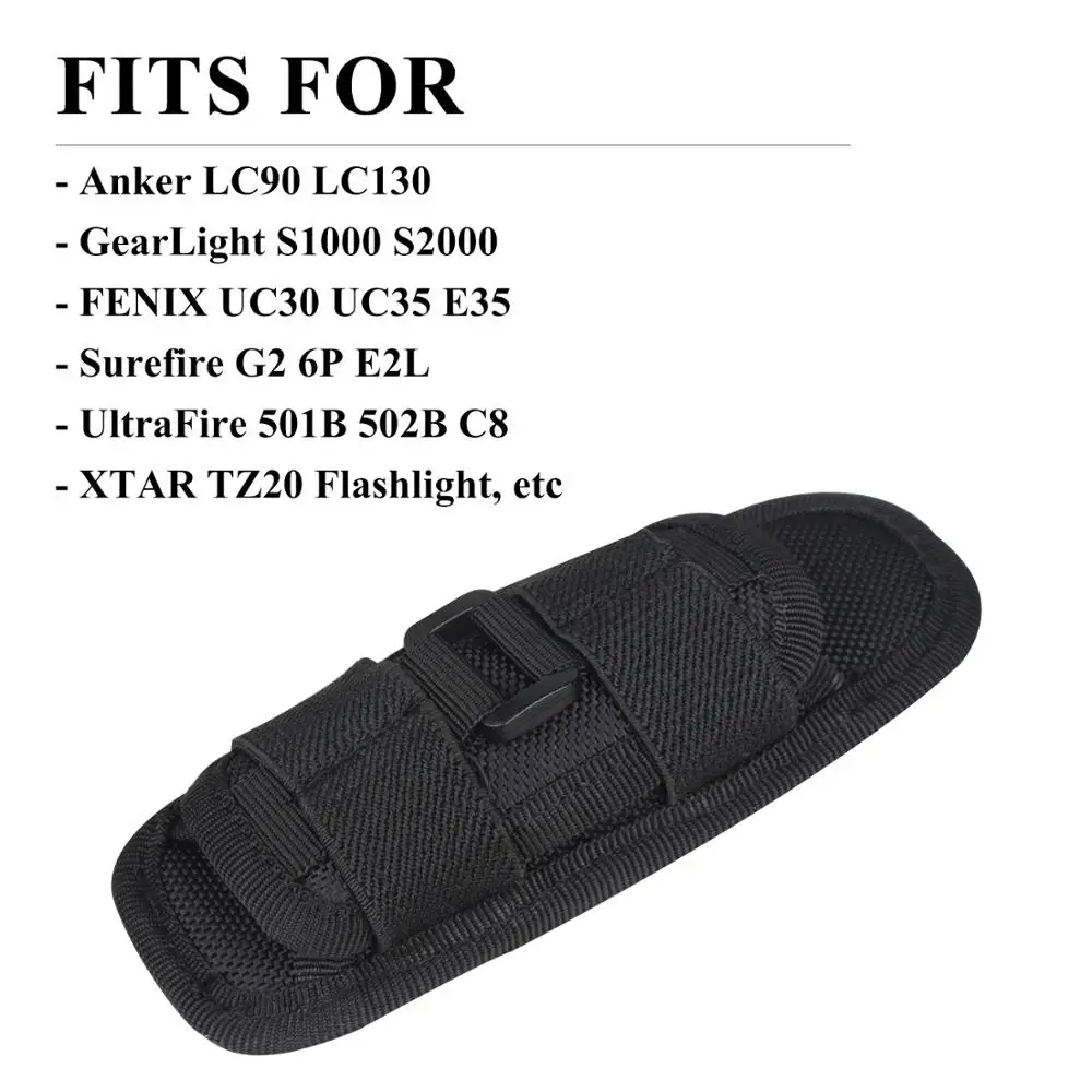 Tactical Flashlight Pouch Holster with360 Degrees Rotatable Torch Pouch for Hunting Lighting Camping Outdoor Sport Working