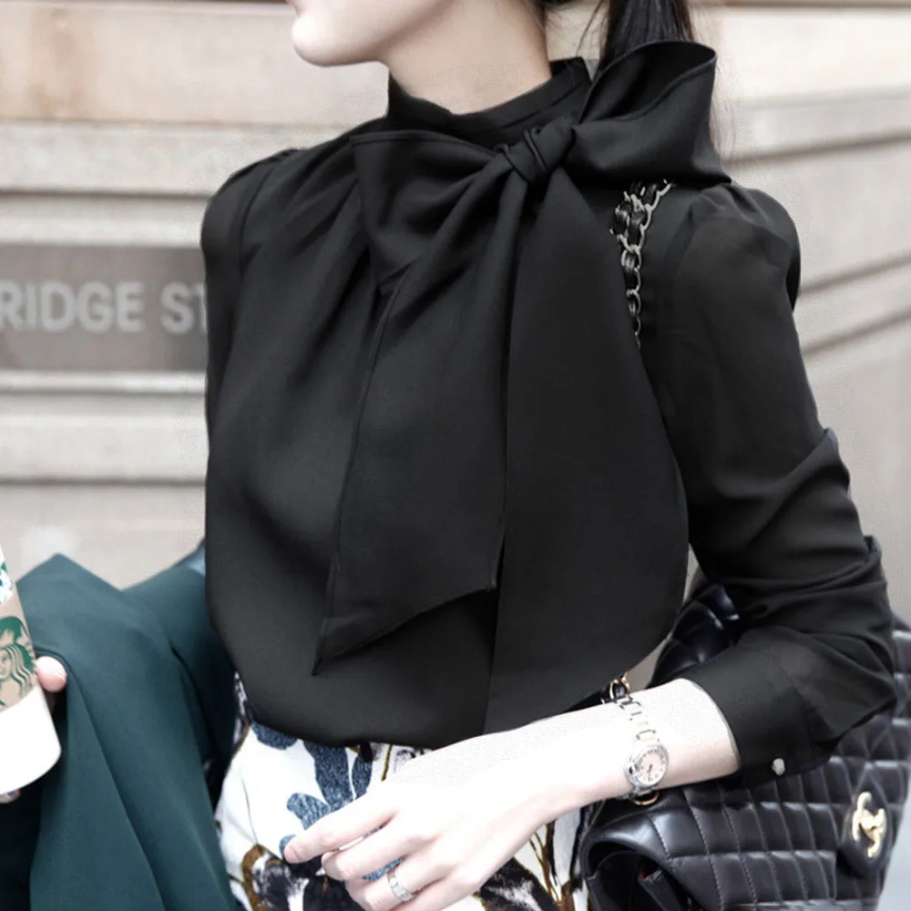 Женская шифоновая блузка с длинным рукавом 2020 корейский стиль тонкий элегантный