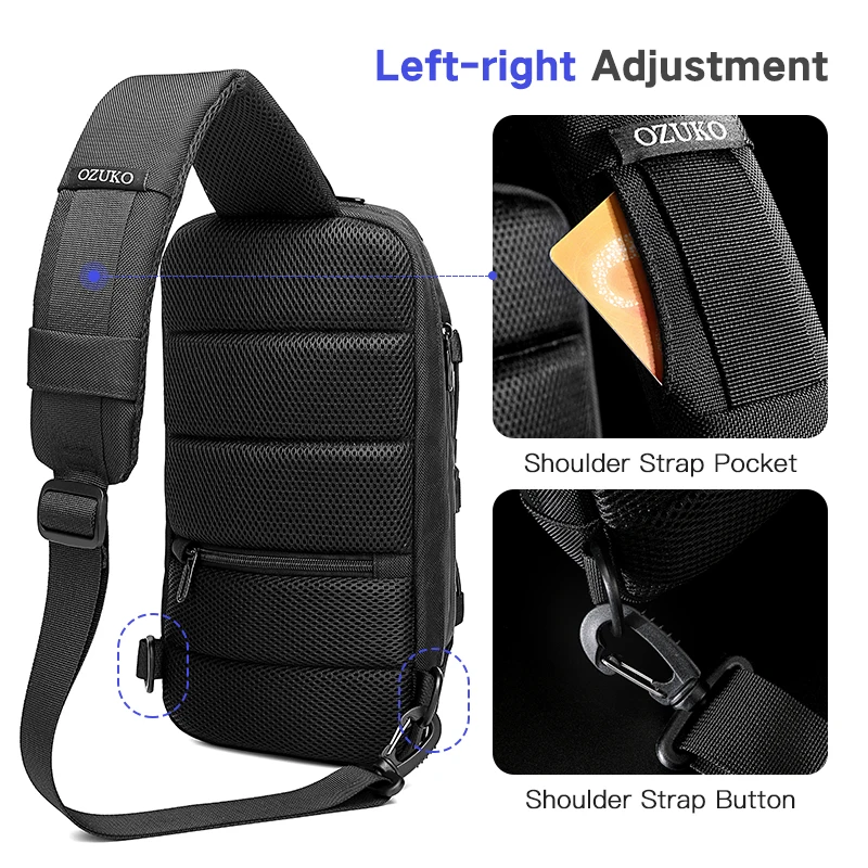 

OZUKO Crossbody Bag for Mens USB Charge New Men Chest Bag Anti Theft Sling Bag Outdoor Male Chest Pack Short Trip Messenger Bags