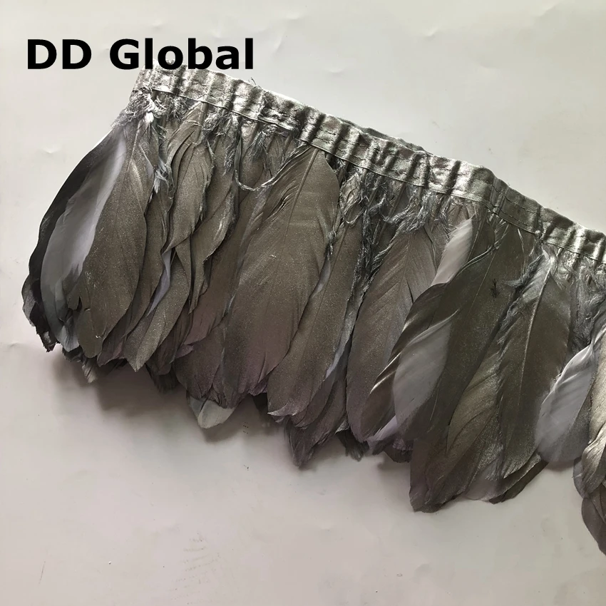 Серебристые декоративные гусиные перья 10 м/лот окрашенные ленты из гусиных