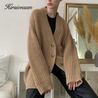 hirsionsan cashmere long sleeve sweater women 2021 new single breasted female cardigan v neck soft loose knitted outwear jumpers
