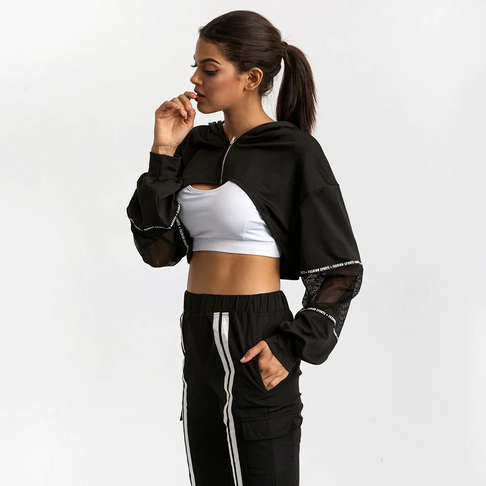 Черные однотонные Топы с длинным рукавом женские толстовки для бега свободные на