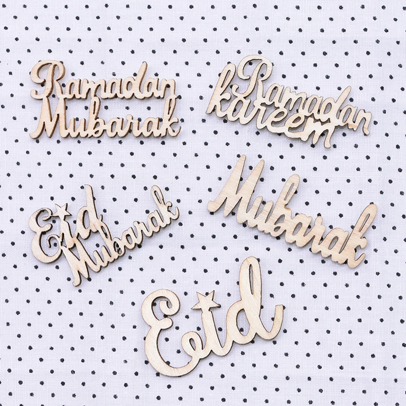 

15/30/60pcs Ramadan Decoration DIY Wooden Craft Ornaments Eid Mubarak Wood Chips Islam Muslim Festival Evening Party Decor