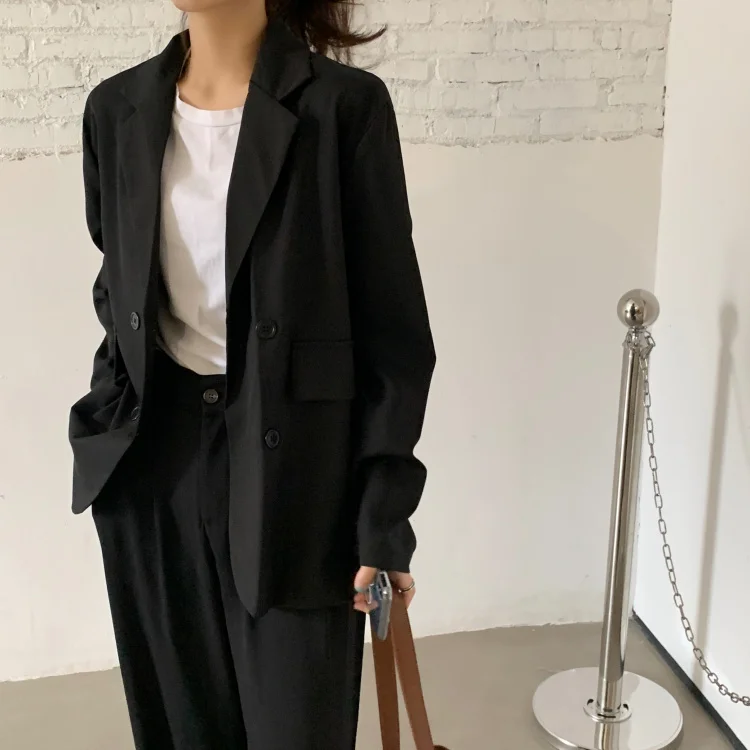 

SHENGPALAE Korea Chic Khaki Suit Jacket Women Casual Loose Autumn New Long Sleeve Double-breasted Blazer Female 2021 5E2379